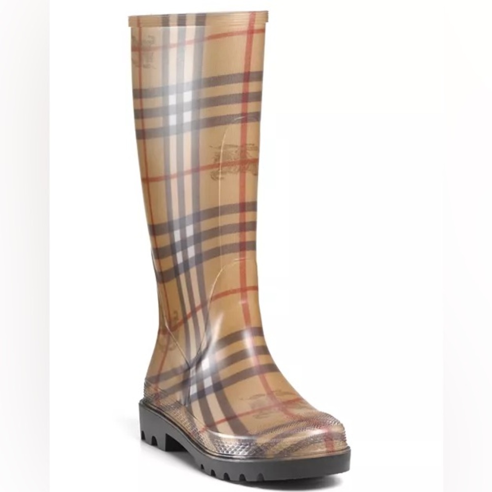 Burberry Beige Plaid Clear Rain Boots